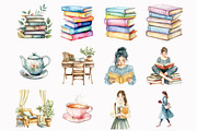 Watercolor Pink Green Bookworm clipa, an Illustration by Design Market (Thumbnail 3 of 3)