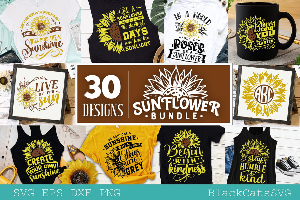Sunflower SVG bundle 30 designs, an Illustration by BlackCatsMedia (Photo 1 of 6)
