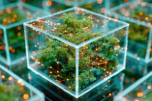 Growing network resembling a plant inside transparent enclosure with glowing co, a Nature Photo by AlyaAnd