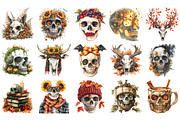Autumn Skulls Clipart PNG Set, an Illustration by Craft Nest (Thumbnail 2 of 4)
