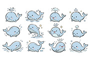 Cute Whale Cartoon Doodle Set svg, an Animal Illustration by Ghagra (Thumbnail 2 of 3)