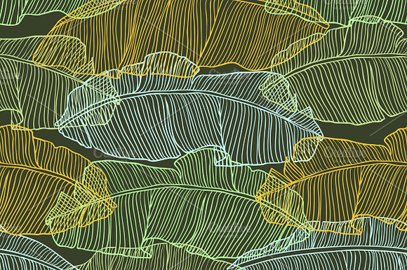 Seamless Patterns With Palm Leaves.