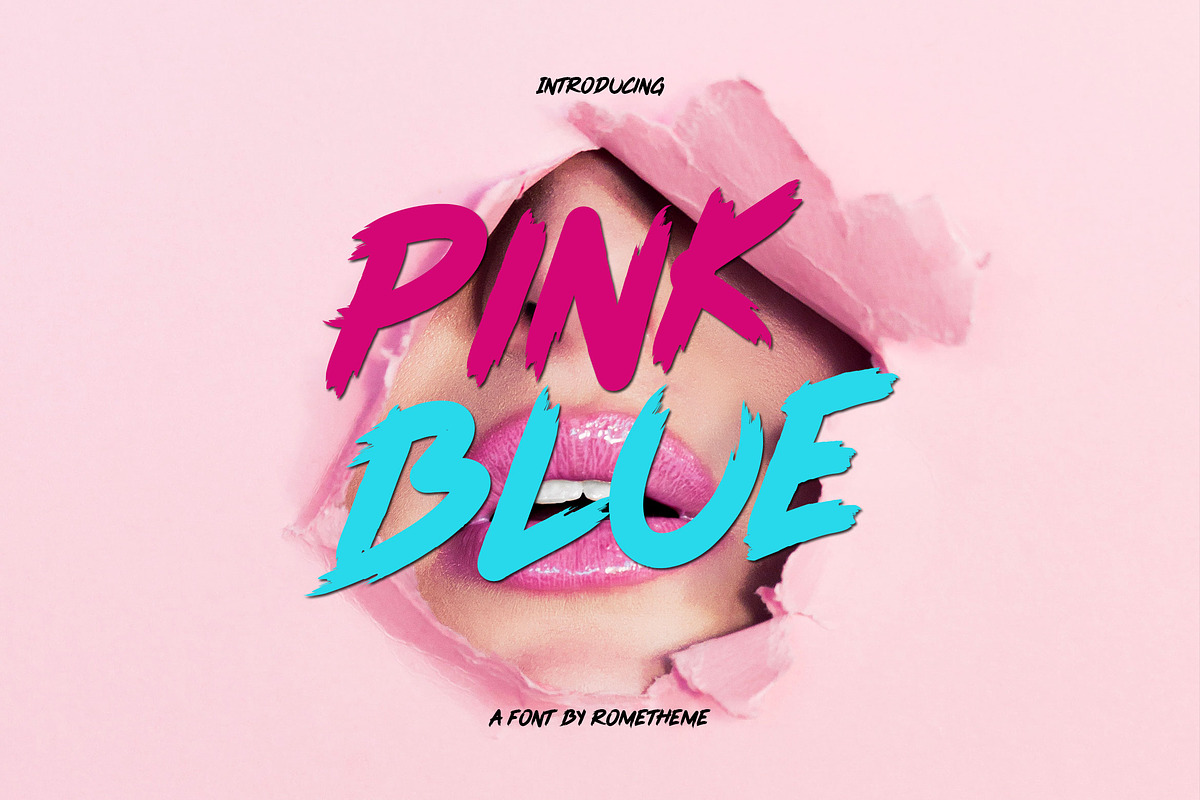 Pink Blue - Brush Display font, a Script Font by Rometheme Std (Photo 1 of 12)