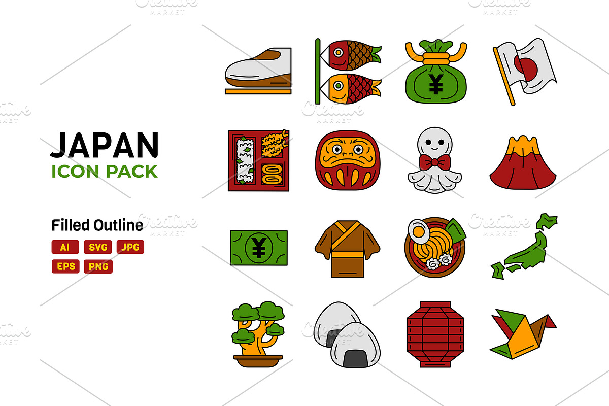 Japan Icon Pack Filled Outline Style, a Solid Icon by MEDZ (Photo 2 of 3)