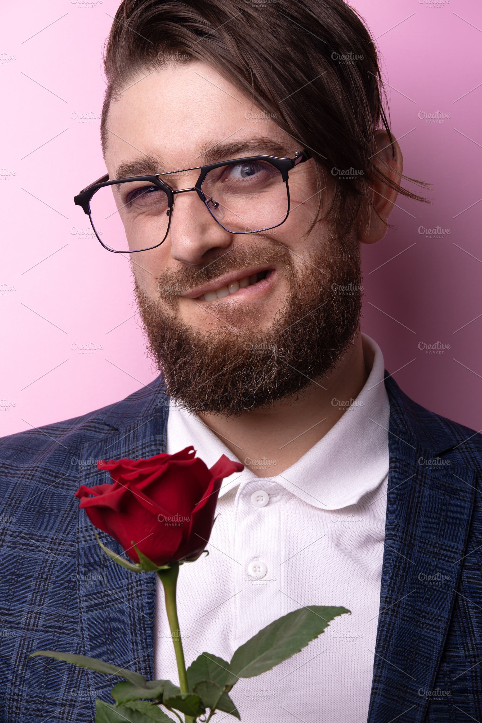 Smiling Man with Red Rose, a Person Photo by Ales Munt