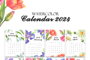 Watercolor Printable Calendar 2024