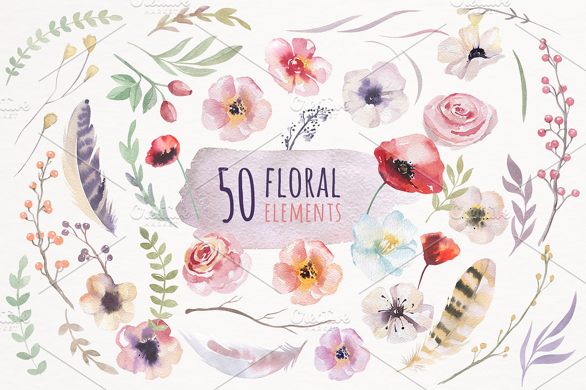 Watercolor floral set II, a Decorative Illustration by Peace ART (Photo 2 of 5)
