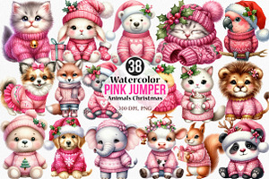 Pink Jumper Animals Christmas, an Illustration by Canvas Craft