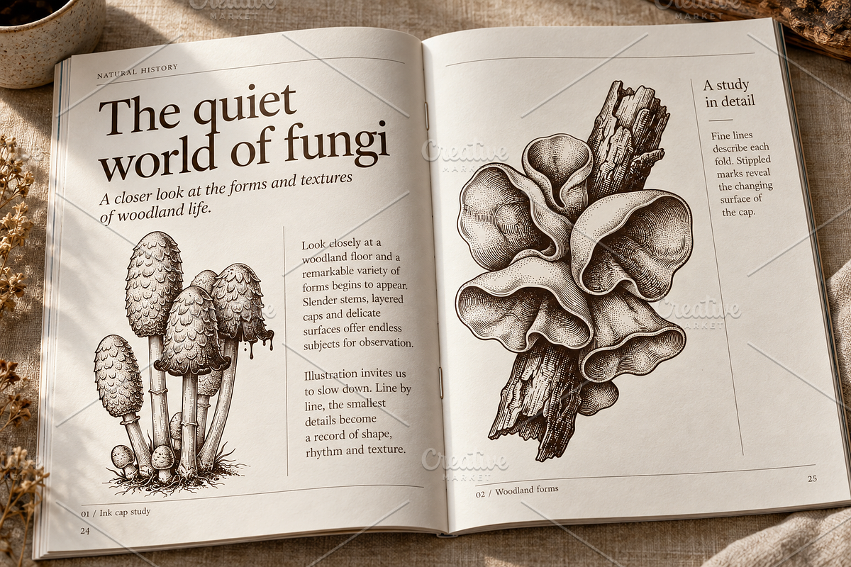 35 Mushrooms & Fungi–Engraved Vector, an Object Graphic by Gonez Studio (Photo 13 of 13)