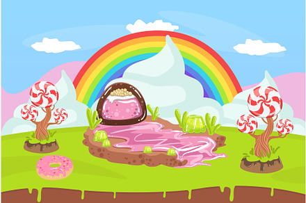 Sweet Candy Land, Fantasy Landscape, an Illustration by TopVectors