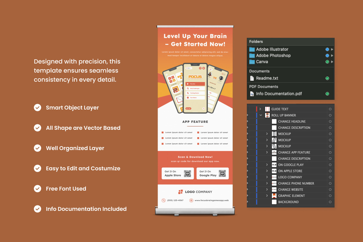 3 Set Mobile App Roll Up Banner, a Stationery Template by trabaskriya (Photo 4 of 4)