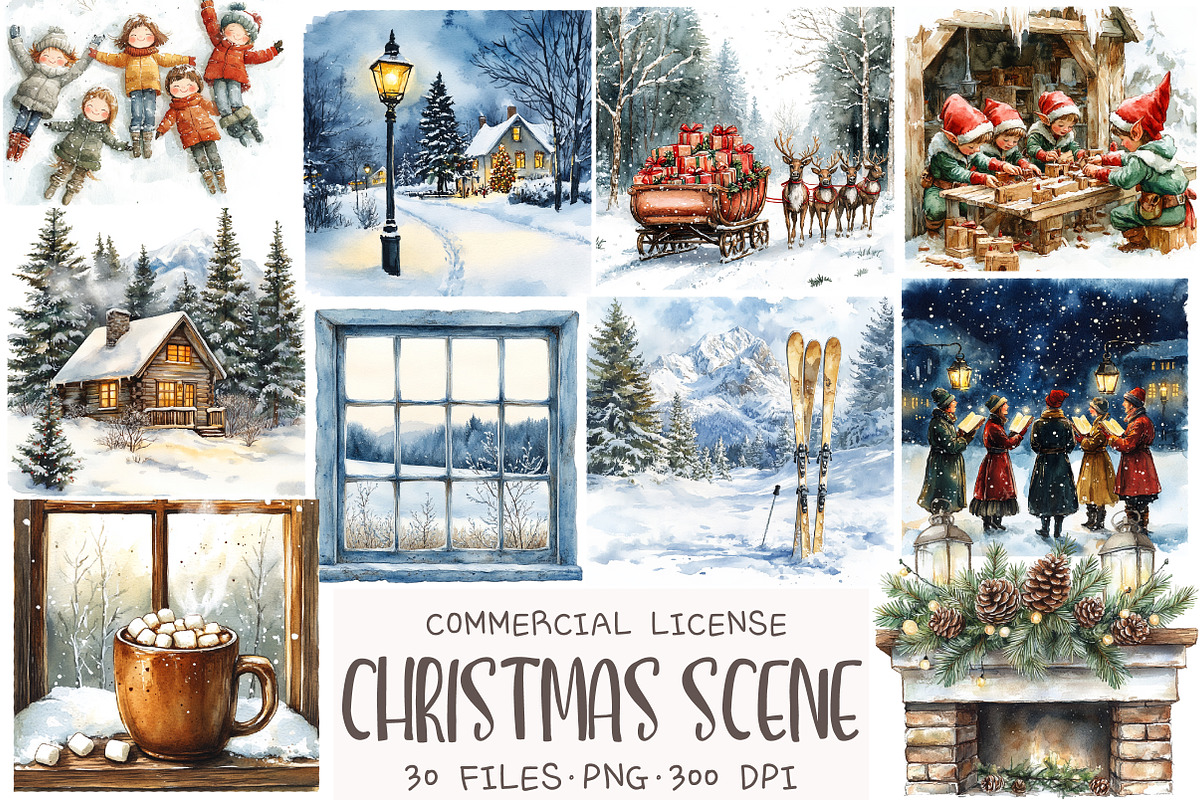 Christmas Scene Clipart, an Illustration by OK Design (Photo 1 of 5)