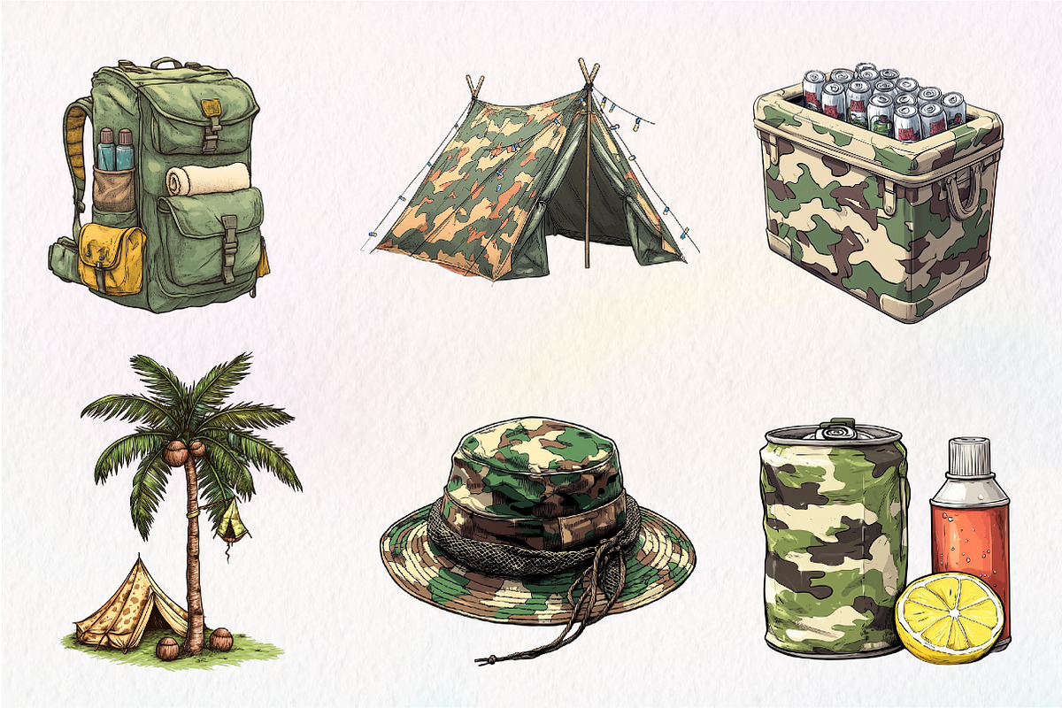 Camouflage Summer Elements Clipart, an Illustration by CreationArt (Photo 2 of 5)