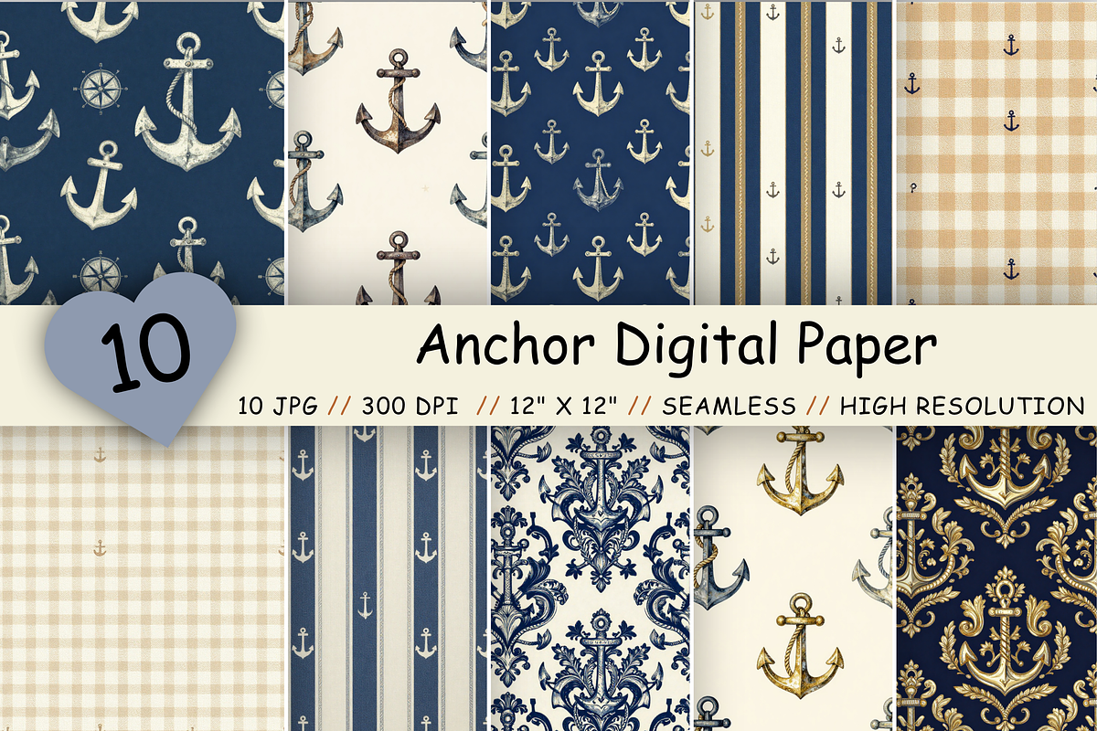 Anchor Digital Paper Pack, Classic, a Pattern Graphic by FloridPrintables (Photo 1 of 9)