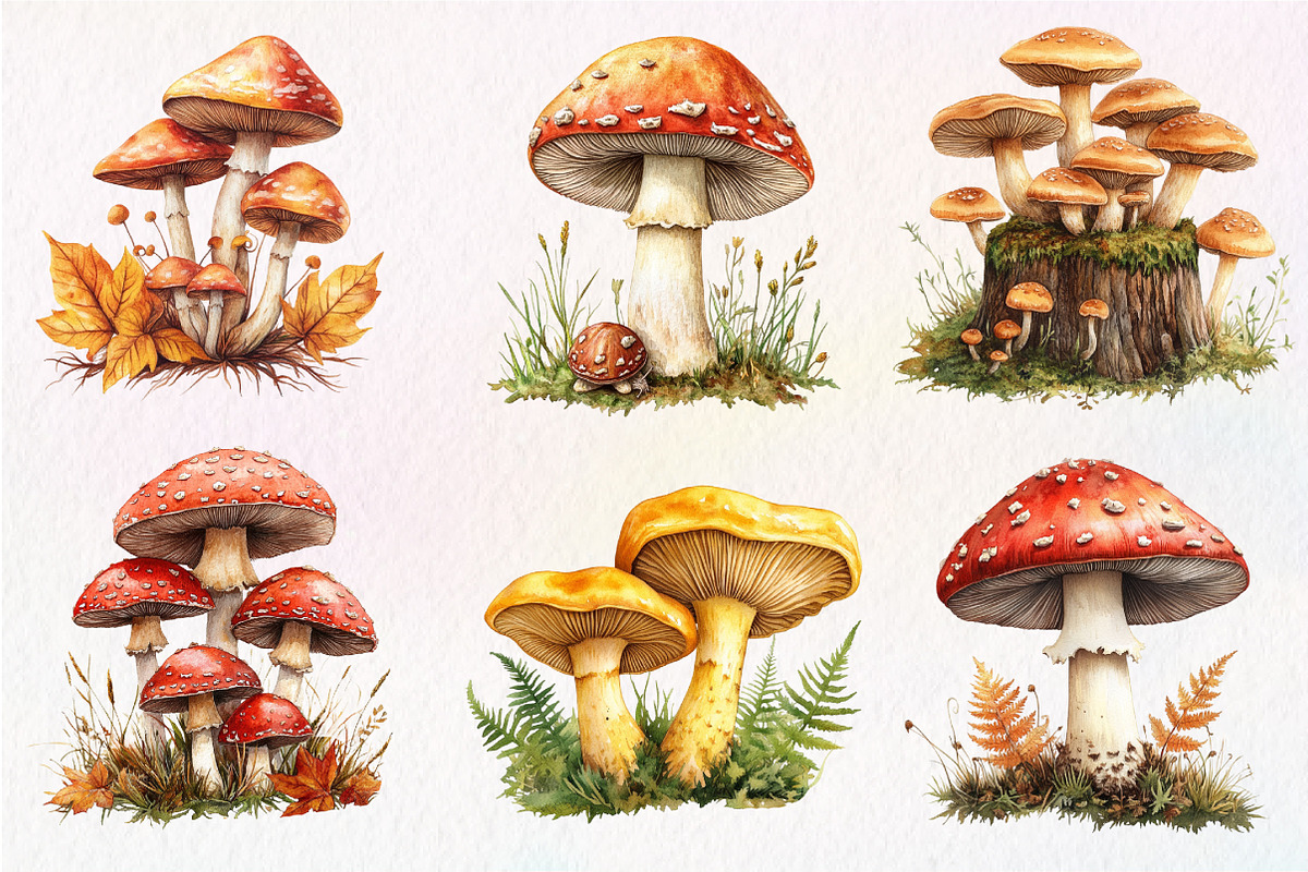 Botanical Autumn Mushrooms Clipart, an Illustration by Dream Creation (Photo 4 of 7)