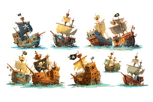 Abandoned pirate ships cartoon, an Animal Illustration by Onyx