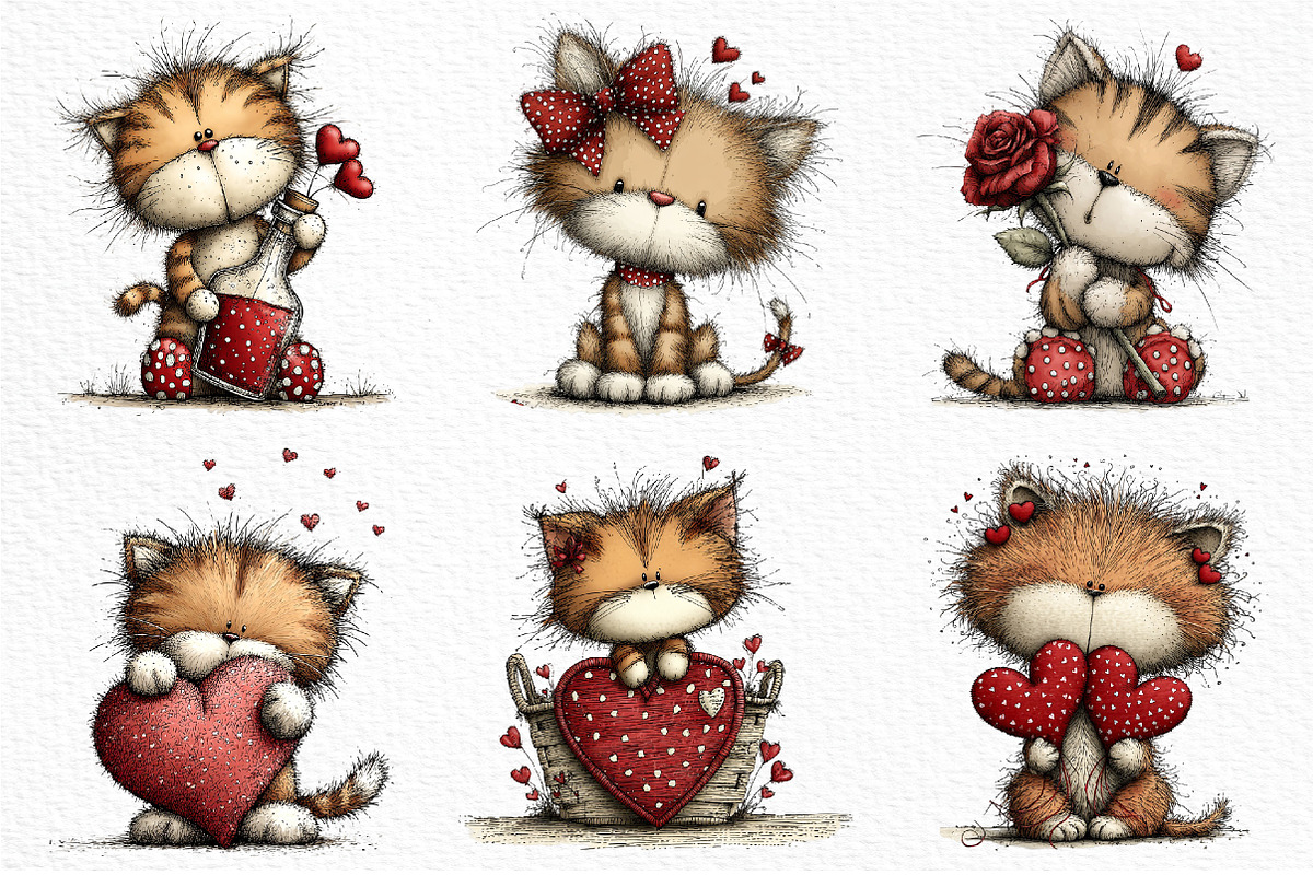 Valentine's Day Orange Cat Clipart, an Illustration by Craft Nest (Photo 3 of 11)