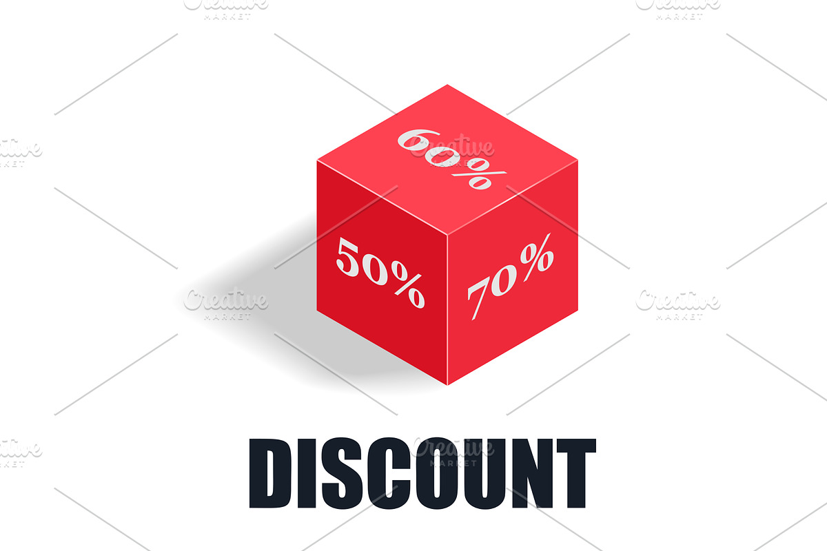 3D Red Cube Showing Discount, an Object Illustration by piter.goskov