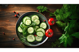 plate slice cucumber background ai, a Food & Drink Photo by pikepicture