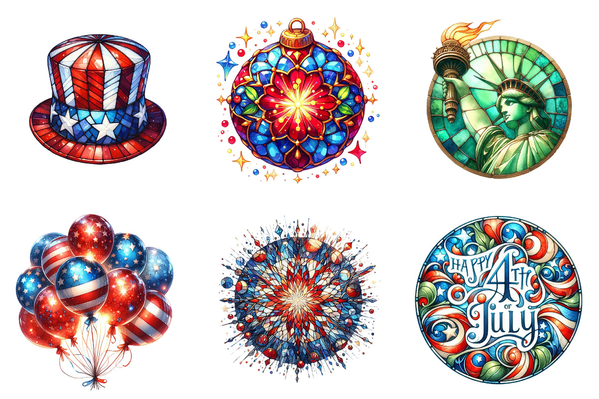 Round Stained Glass 4th of July Clip, an Illustration by DreamArtGraphic (Photo 2 of 4)