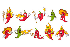 Evil hot pepper characters. Burning, a Food Illustration by winwin.art