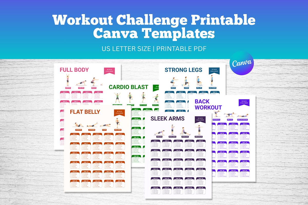 Canva 30 Day Workout Challenge PDF, a Stationery Template by Snapybiz (Photo 3 of 10)