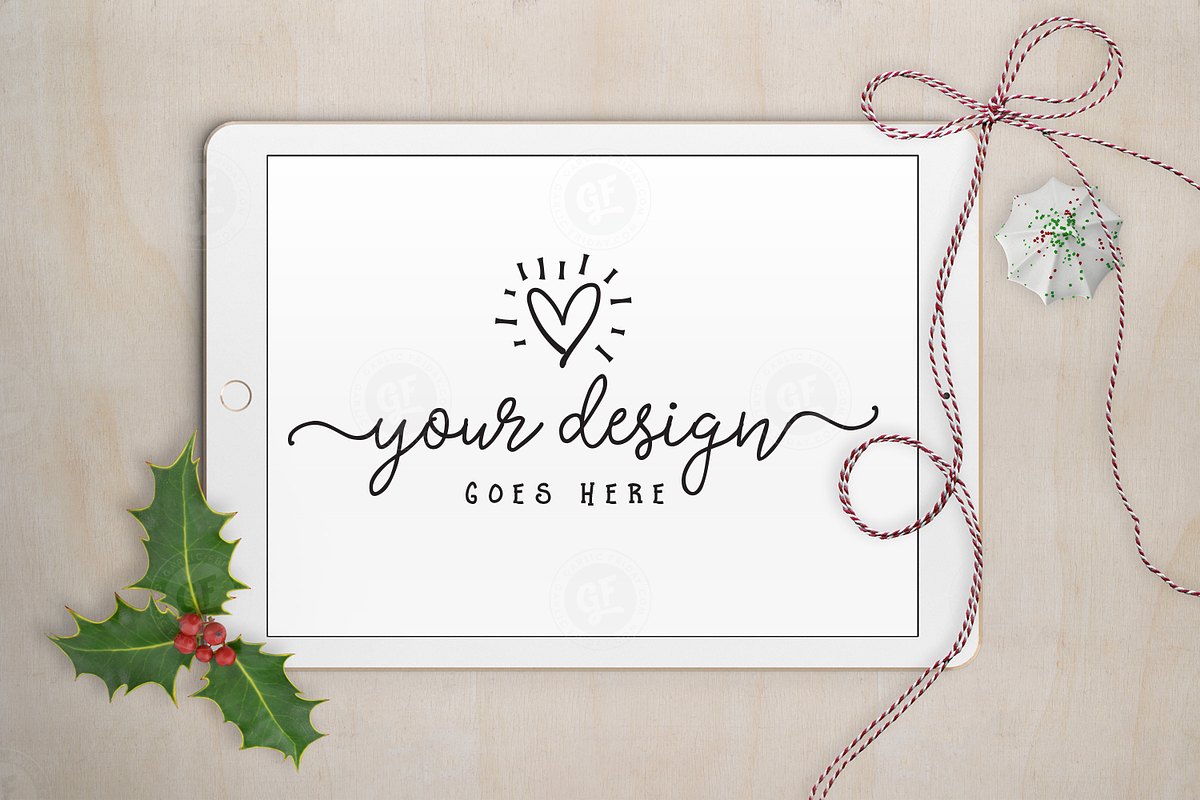 Christmas Holly iPad mockup, an iPad Mockup by Garlic Friday Design