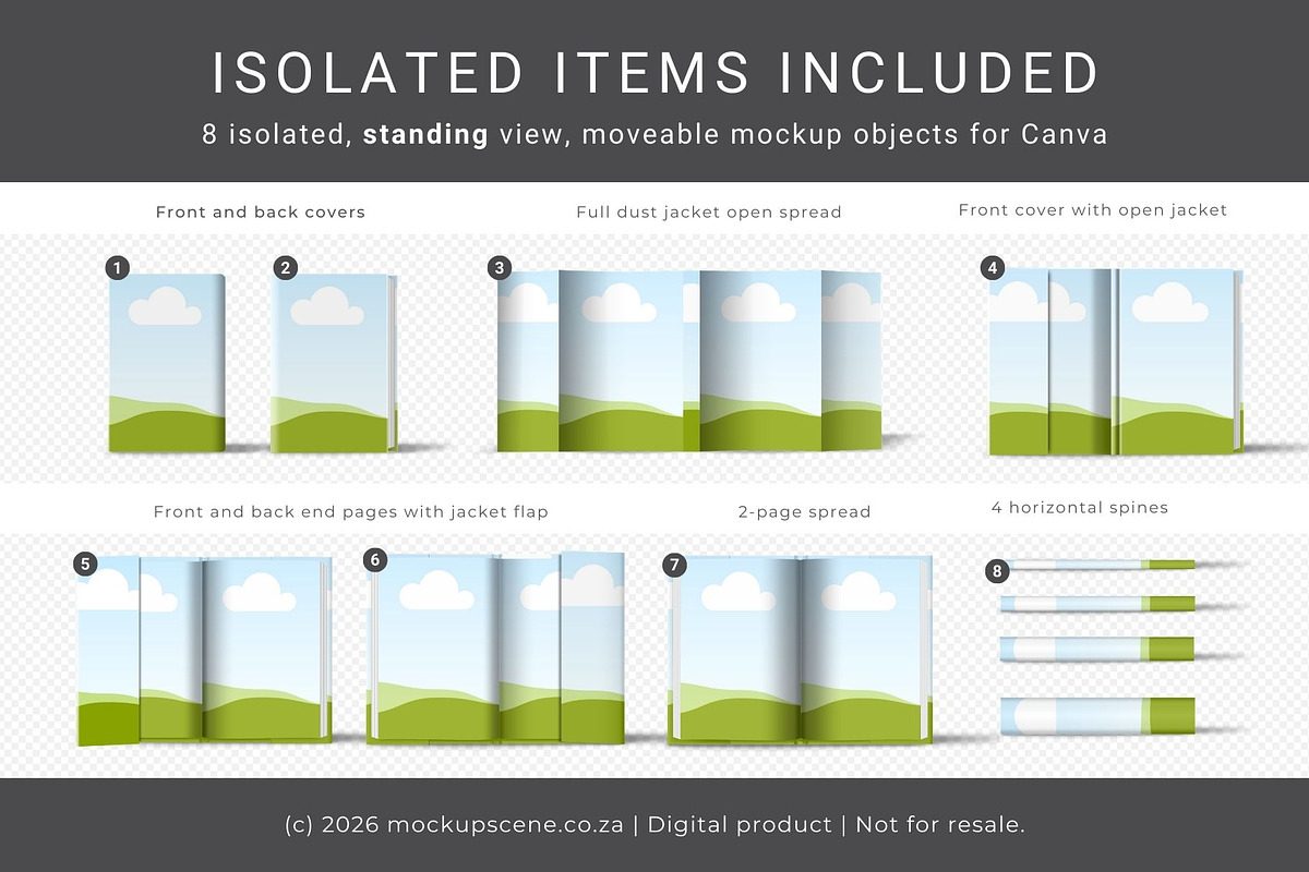 Book with Dust Jacket Canva Mockup, a Books & Magazine Mockup by Mockup Scene (Photo 3 of 13)