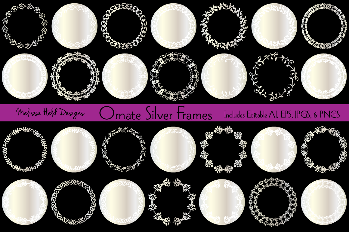 Ornate Silver Circle Frames, a Graphic by Melissa Held Designs