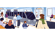 People wait at subway, metro station, a Transportation Illustration by PaperTrident (Thumbnail 2 of 2)