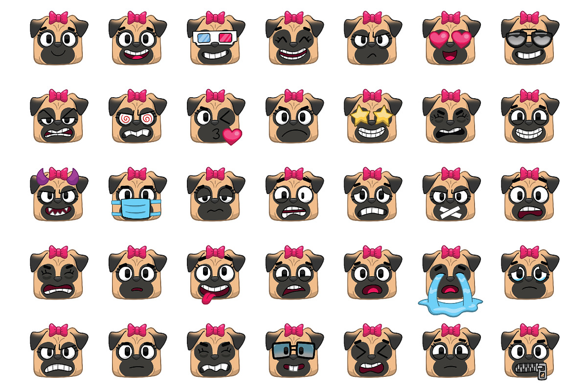 Pug Emoji Set, an Animal Illustration by Cartoon Shop (Photo 7 of 10)