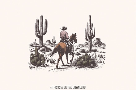 Vintage Cowboy in Desert, an Illustration by SharpMarketplace