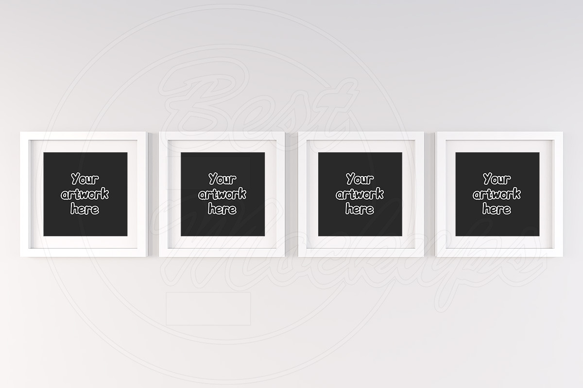 Set of 4 square matted frame mock up, a Print Template by BestMockups
