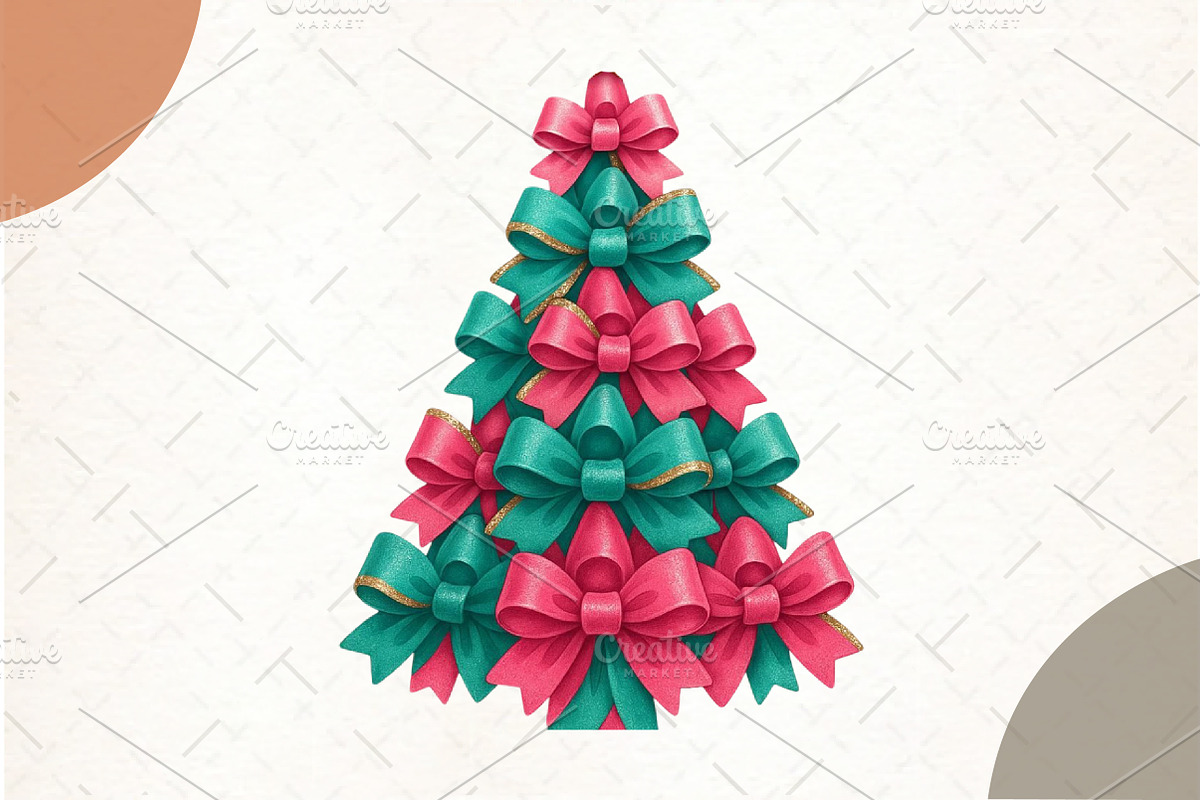 Christmas Tree Bow PNG, an Illustration by Watercolor design (Photo 1 of 6)