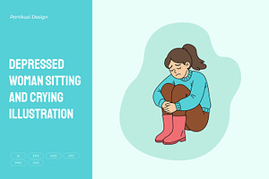 Depressed Woman Sitting and Crying, a Person Illustration by Partikusi Design
