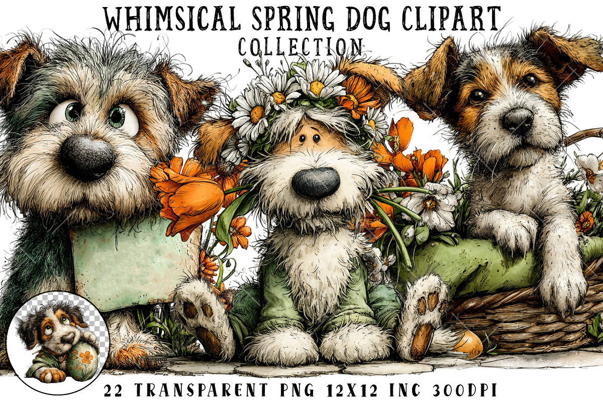 Whimsical Spring Dog Clipart, an Illustration by OK Design (Photo 1 of 6)