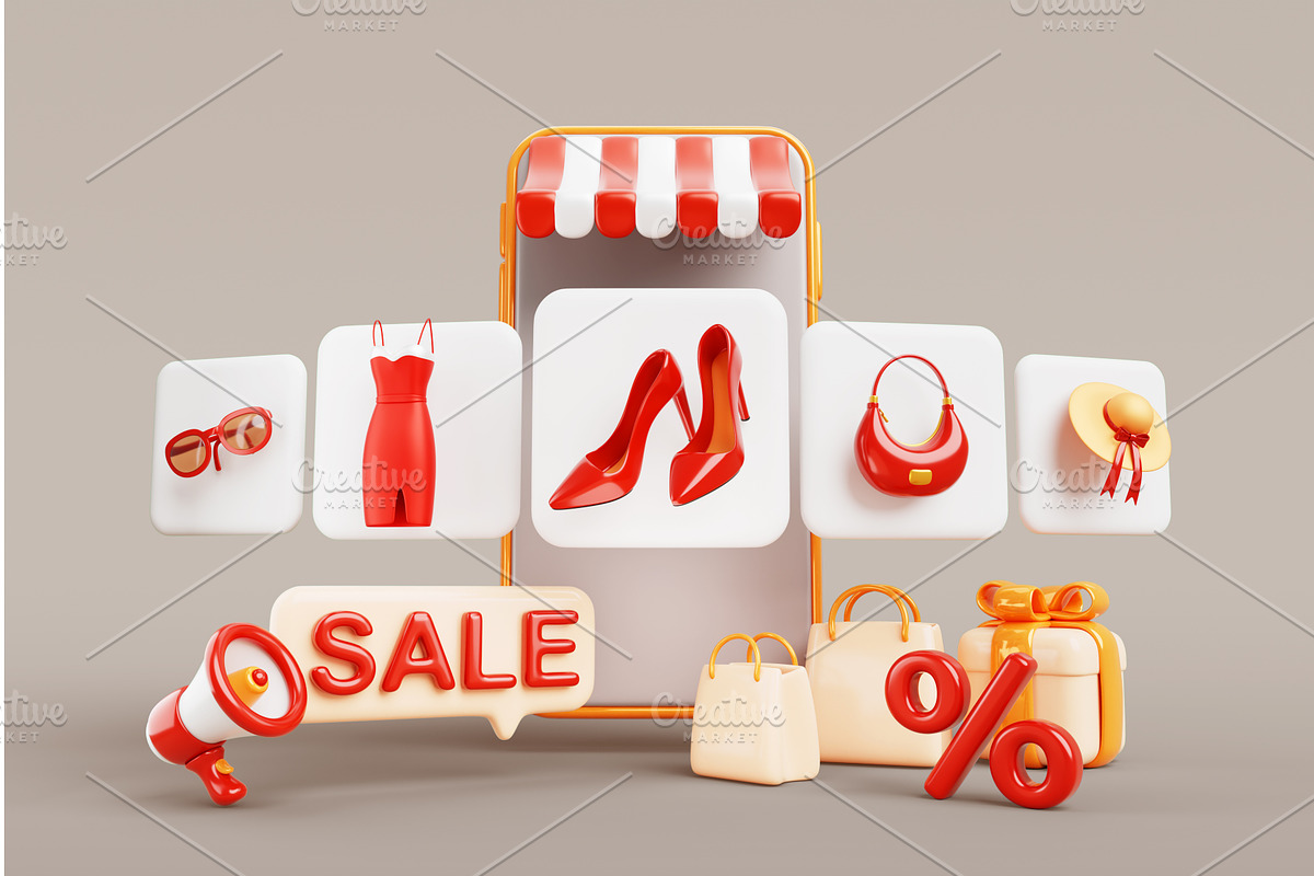 Fashion shop in mobile app 3d render, a Technology Illustration by Marozhkastudio