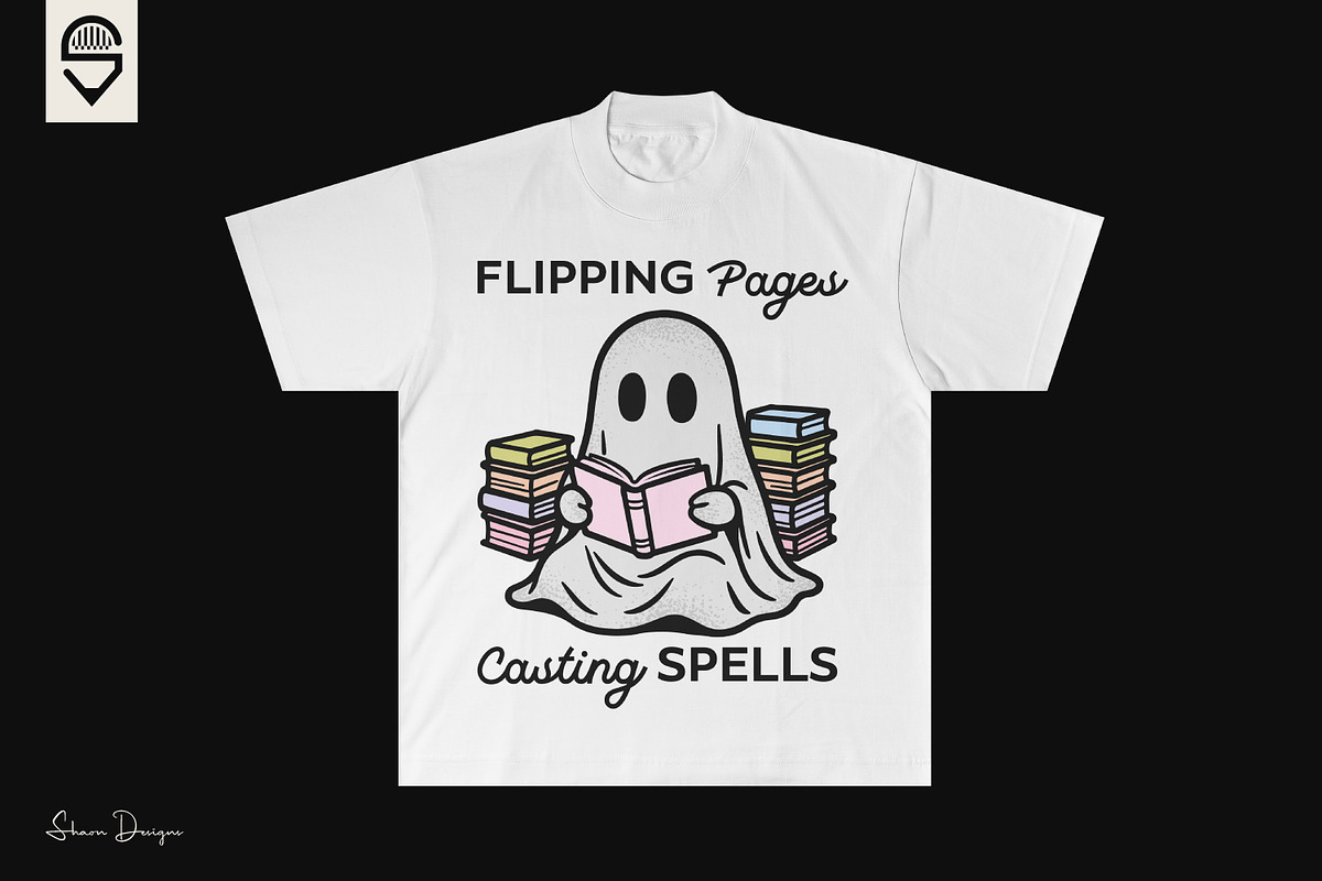 Cute Ghost Reading A Book, T-shirt, a Graphic by shaondesigns (Photo 2 of 4)