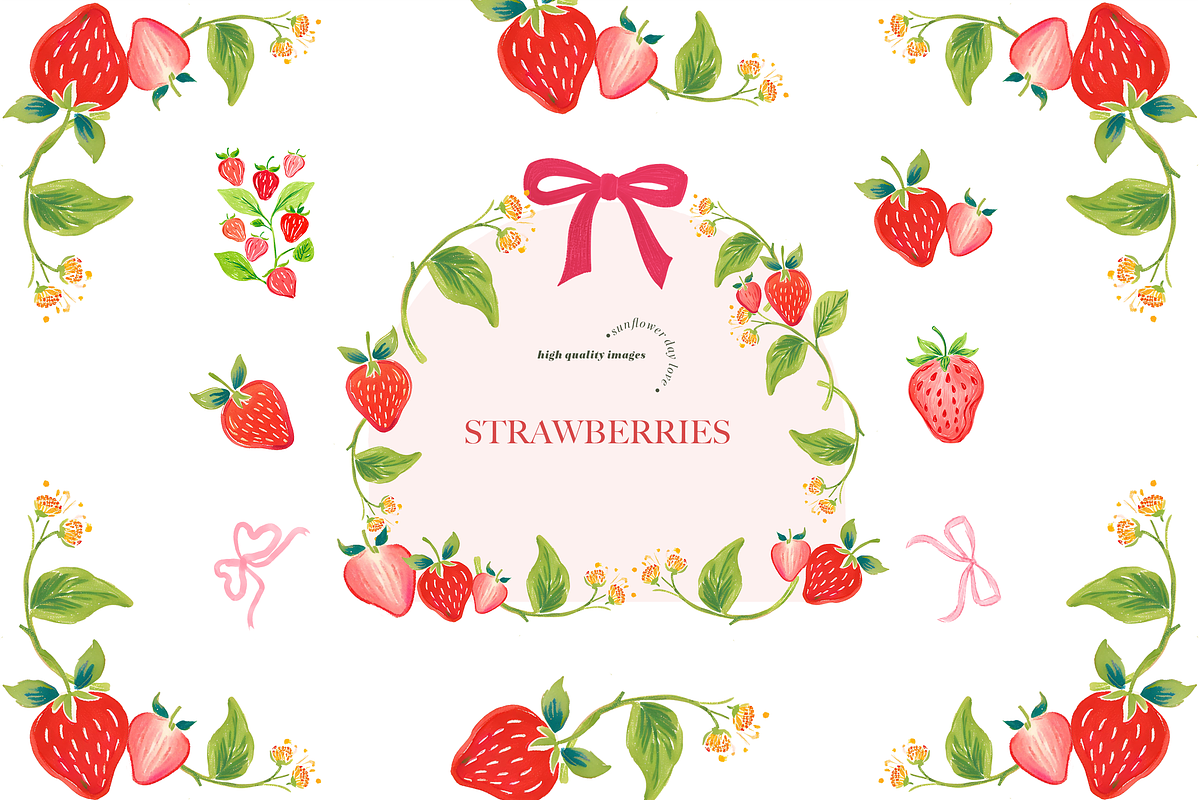 Bow Summer Strawberry Clipart, an Illustration by Sunflower Day Love (Photo 1 of 6)