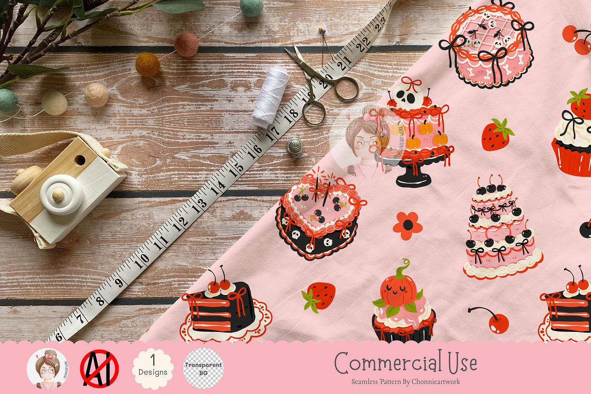 Halloween Cake Seamless Pattern, a Pattern Graphic by Chonnieartwork (Photo 4 of 5)