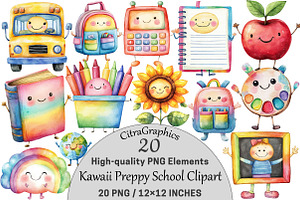Kawaii Preppy School Clipart Bundle, a Seasonal Illustration by CitraGraphics
