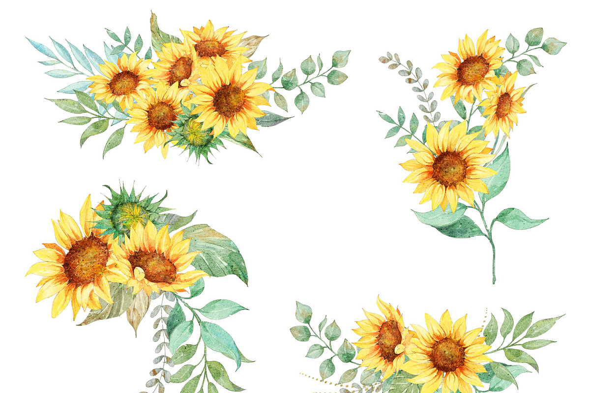 Watercolor Sunflowers Bouquets, an Object Illustration by ArtbyHien (Photo 4 of 5)