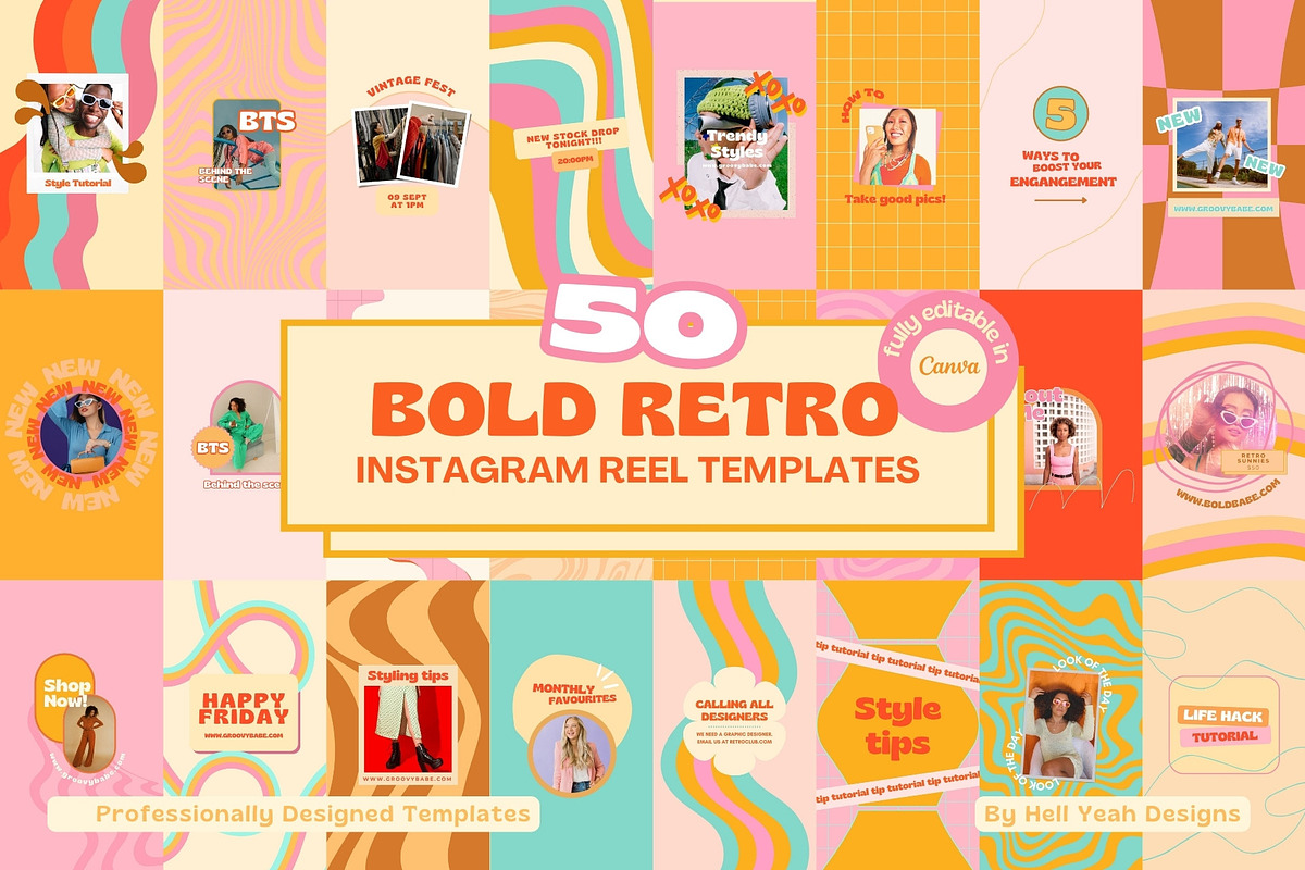 Bold Retro Instagram Reel Templates, a Social Media Template by Hell Yeah Designs (Photo 1 of 6)