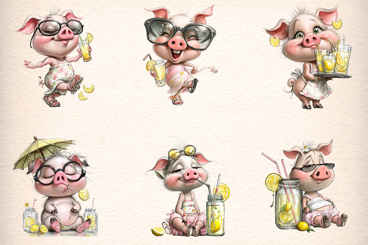 Pig Lemonade Summer Clipart Bundle, an Illustration by Digital Artistic99 (Photo 3 of 11)