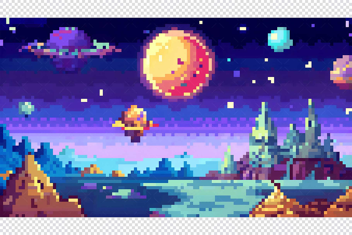 Alien Planet Pixel Art Background, a Background Graphic by minhm2m (Photo 7 of 12)
