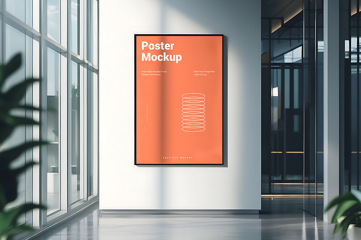 Square Poster on Wall Mockup