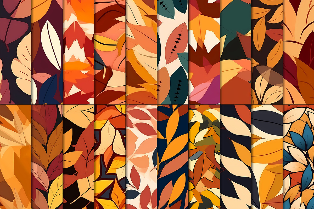 20 Seamless Autumn Leaves Patterns, a Pattern Graphic by Nordic Design (Photo 4 of 9)