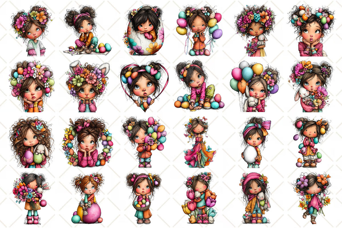 Whimsical Easter Girl Clipart, an Illustration by Black Bird Studio (Photo 2 of 5)