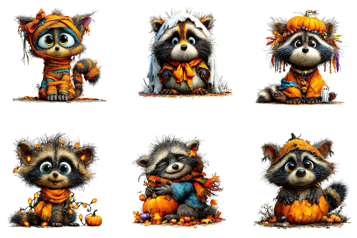 Halloween Raccoon Clipart Bundle, a Seasonal Illustration by CreationArt (Photo 2 of 5)