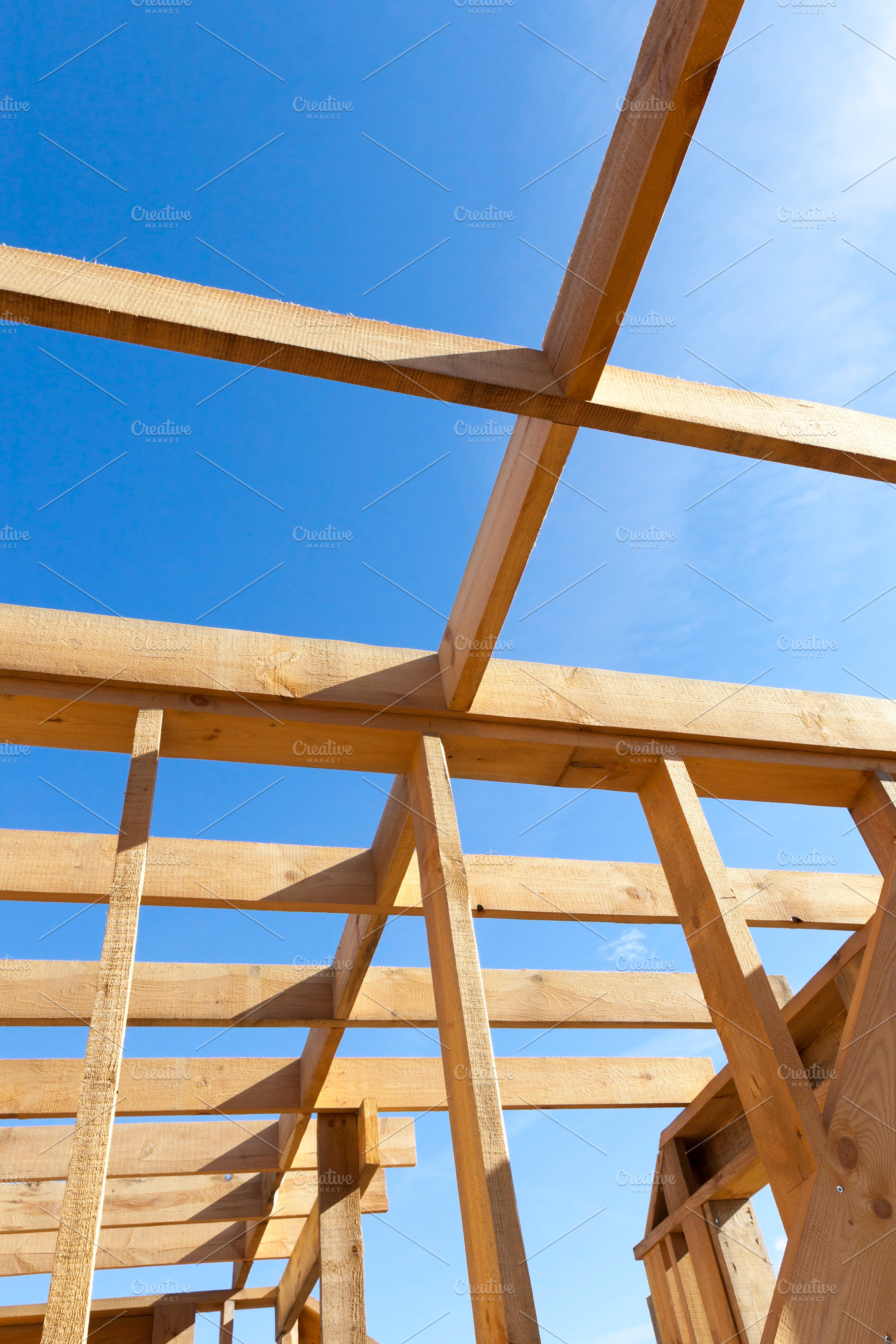 Wooden construction house containing sturdy, wooden, and house, an Industrial Photo by MyPhotos